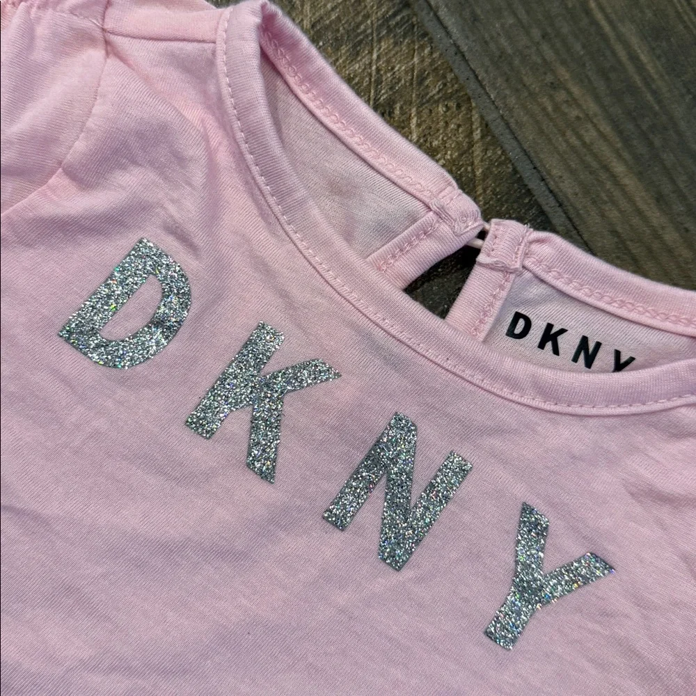 NWT DKNY Baby Girl Denim Shortall Set Pink 24M 2-Piece Outfit